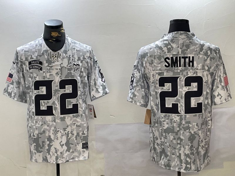 Men Minnesota Vikings #22 Smith Nike Arctic Camo 2024 Salute to Service Limited NFL Jersey